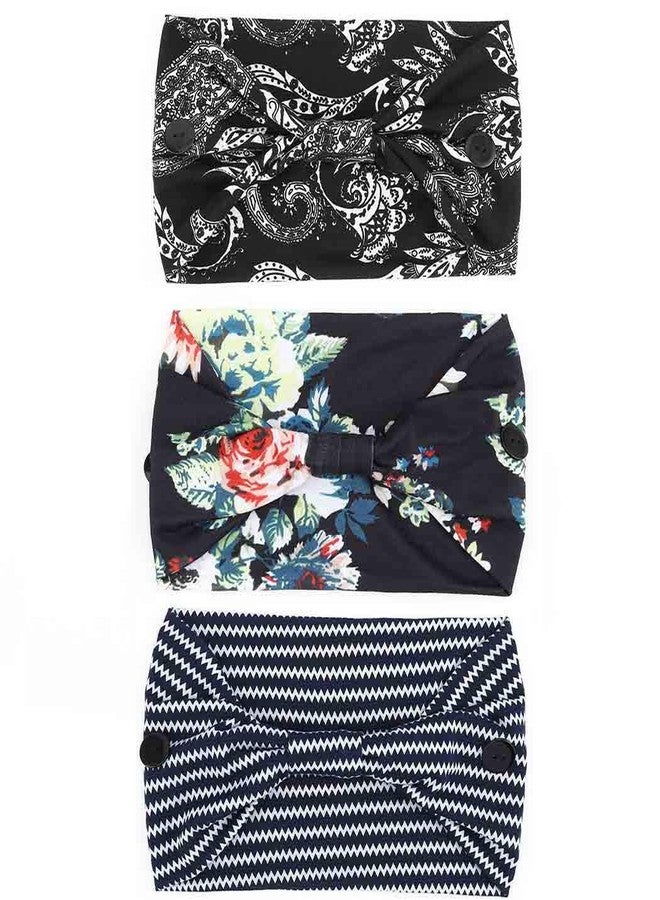 Bohend Boho Button Headband Wide Stretchy Daily Use Knotted Headwear Sport Athletic Yoga Gym Hair Accessories for Women and Girls(3pcs) (B) - Image 2